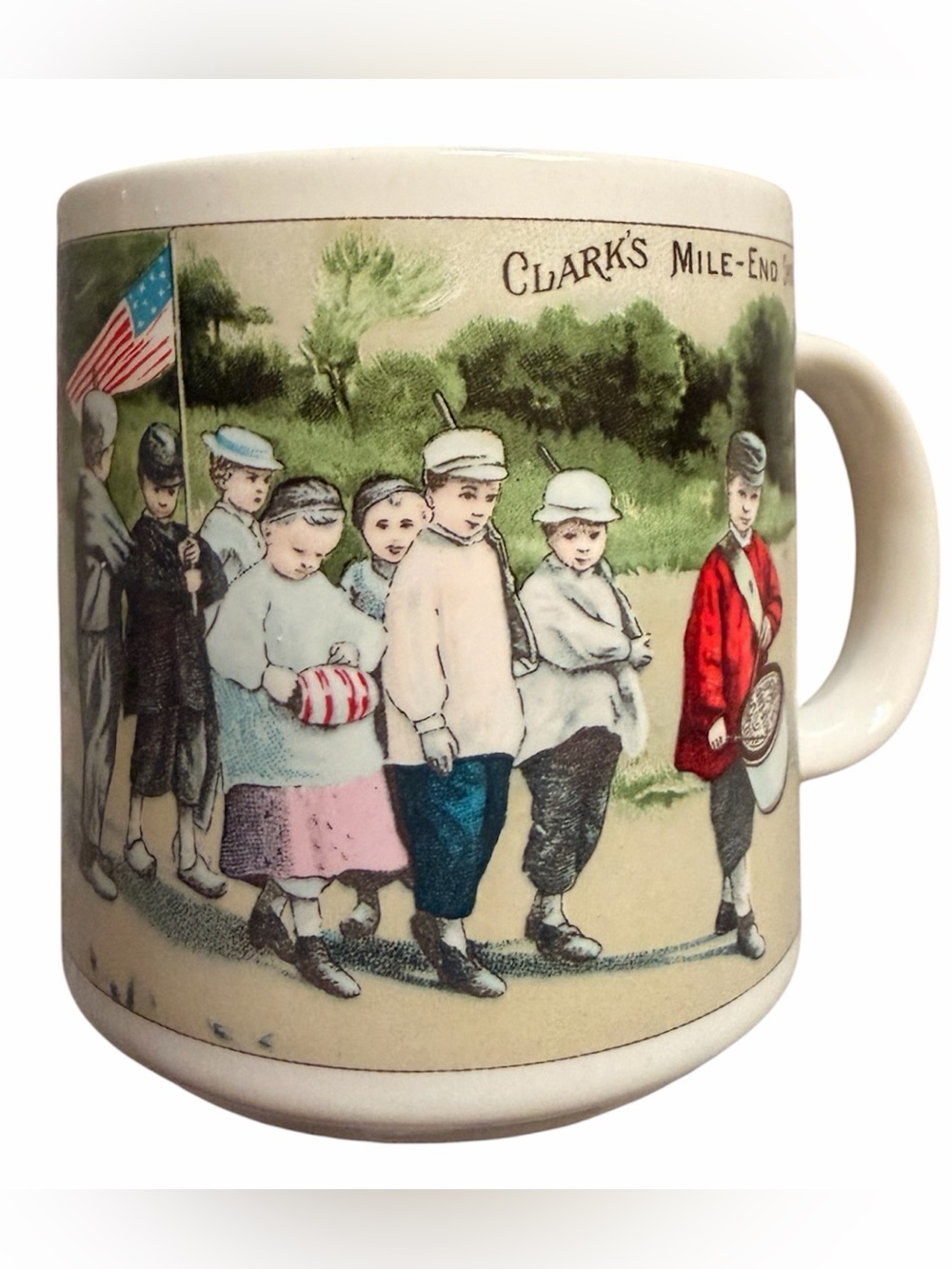Vintage Clark’s Mile-End Spool Cotton Mug Sewing Advertising Collectible Cup